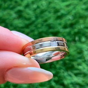 NWT Stainless Steel Gold, Silver and Bronze Ring w/ Cubic Zirconia Setting Ring